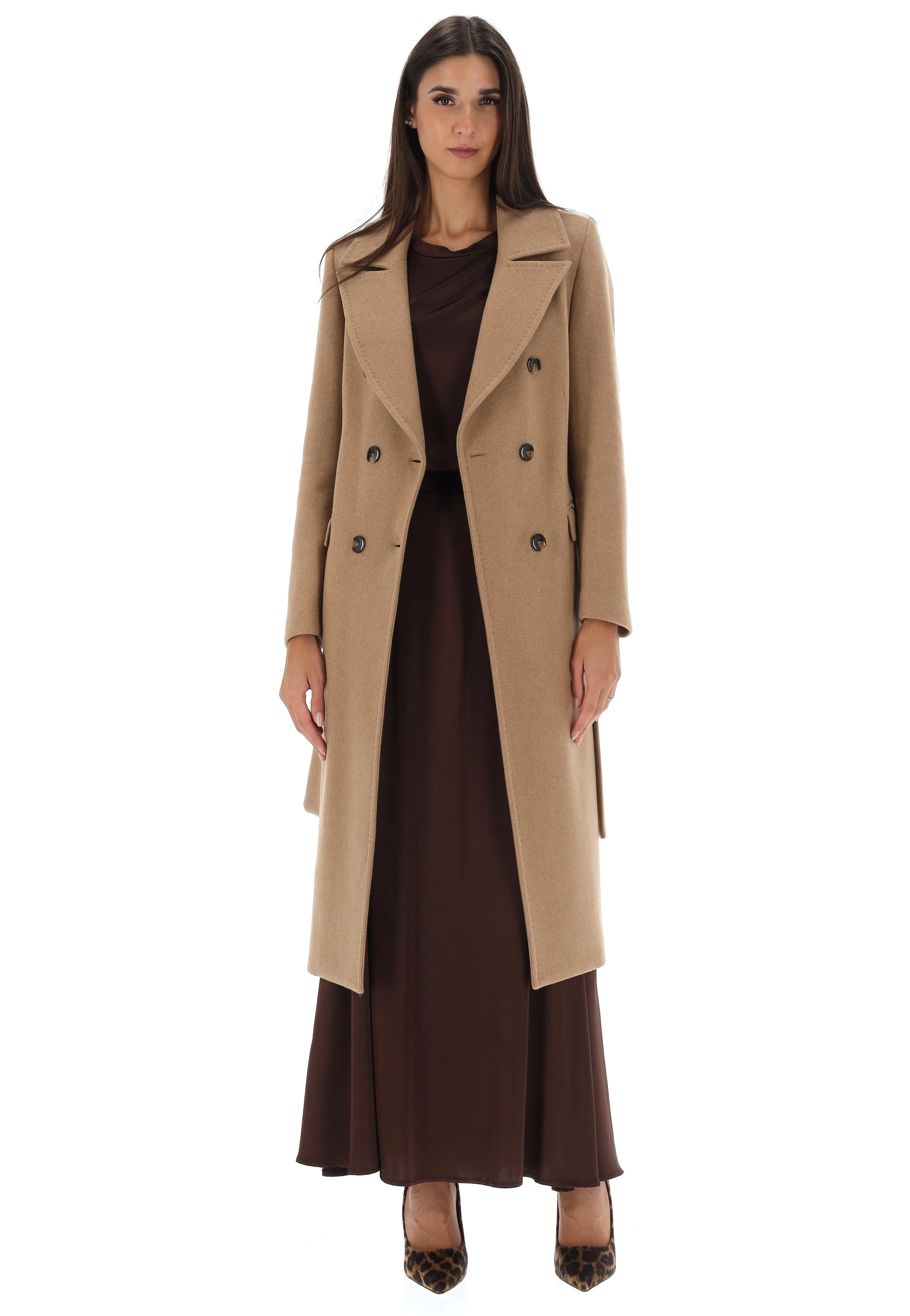 Cappotto lungo doppiopetto èks misto lana con fusciacca